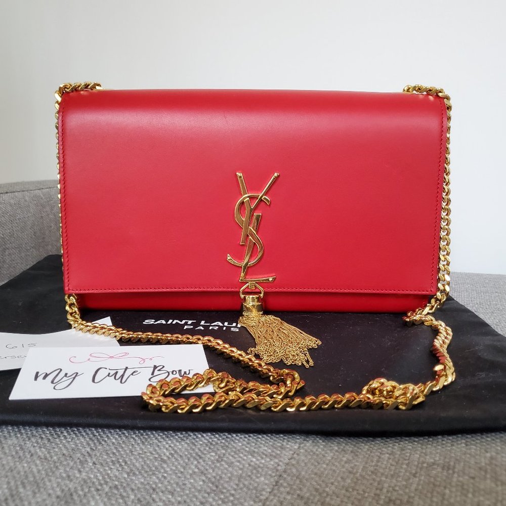 YSL Red Medium Kate Bag with Tassel smooth leather
